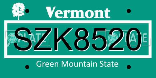 SZK8520 Vermont License Plate