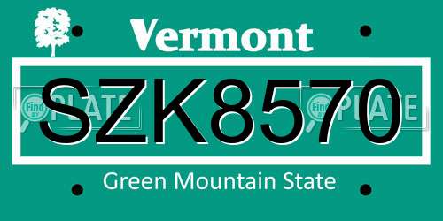 SZK8570 Vermont License Plate