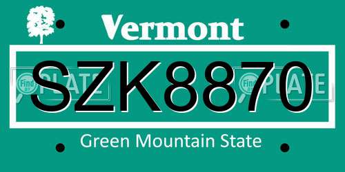 SZK8870 Vermont License Plate