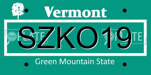 SZKO19 Vermont License Plate