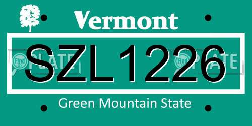 SZL1226 Vermont License Plate