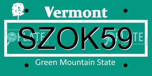 SZOK59 Vermont License Plate