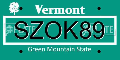SZOK89 Vermont License Plate