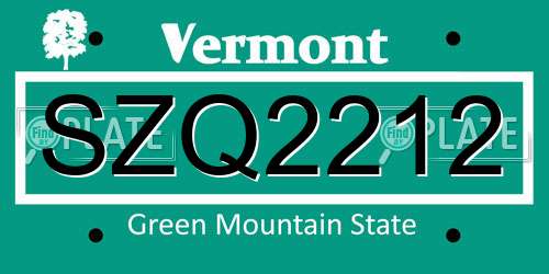 SZQ2212 Vermont License Plate