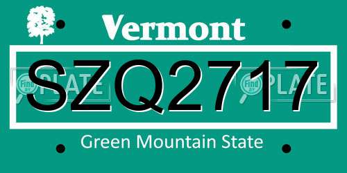 SZQ2717 Vermont License Plate
