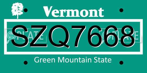 SZQ7668 Vermont License Plate