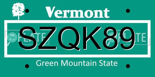 SZQK89 Vermont License Plate