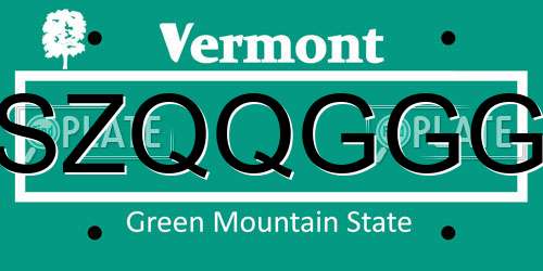 SZQQGGG Vermont License Plate