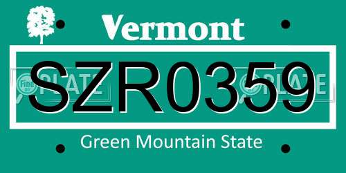 SZR0359 Vermont License Plate