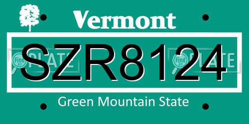 SZR8124 Vermont License Plate