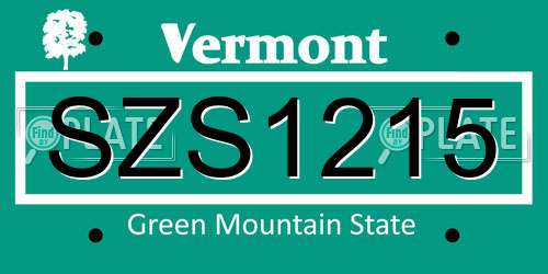 SZS1215 Vermont License Plate