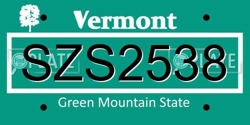 SZS2538 Vermont License Plate