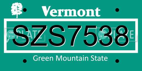 SZS7538 Vermont License Plate
