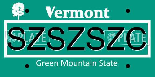 SZSZSZC Vermont License Plate