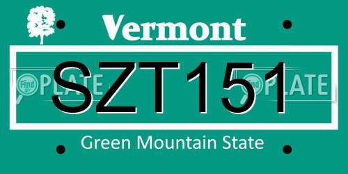 SZT151 Vermont License Plate