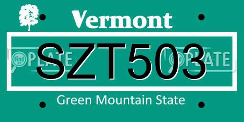 SZT503 Vermont License Plate