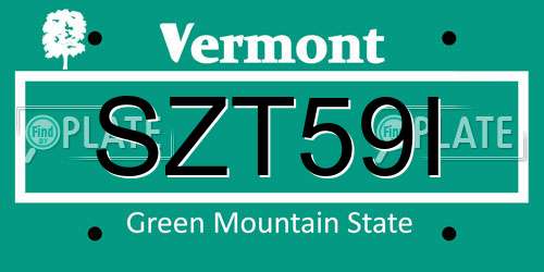 SZT59I Vermont License Plate