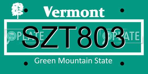 SZT803 Vermont License Plate