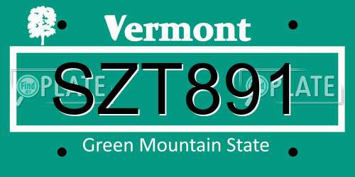 SZT891 Vermont License Plate
