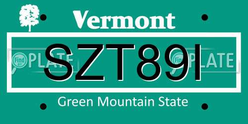 SZT89I Vermont License Plate