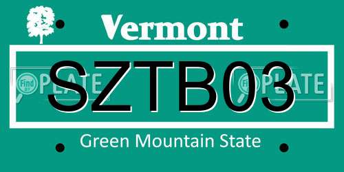 SZTB03 Vermont License Plate