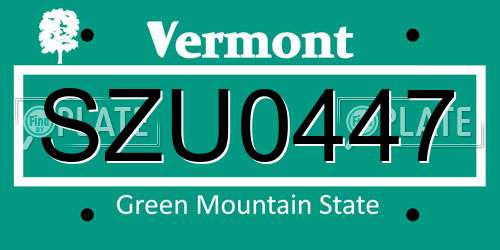 SZU0447 Vermont License Plate