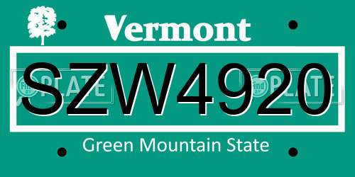 SZW4920 Vermont License Plate