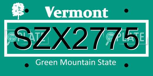 SZX2775 Vermont License Plate