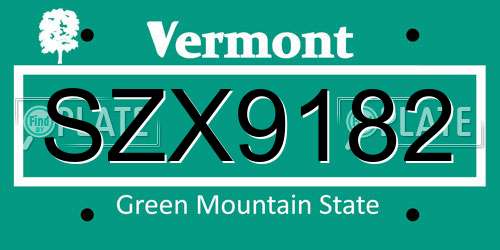 SZX9182 Vermont License Plate