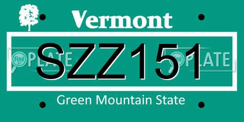 SZZ151 Vermont License Plate