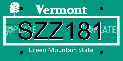 SZZ181 Vermont License Plate
