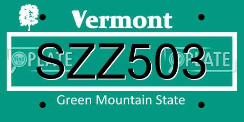 SZZ503 Vermont License Plate