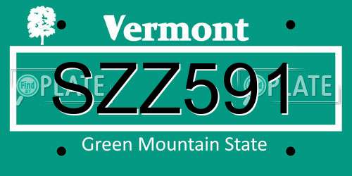 SZZ591 Vermont License Plate