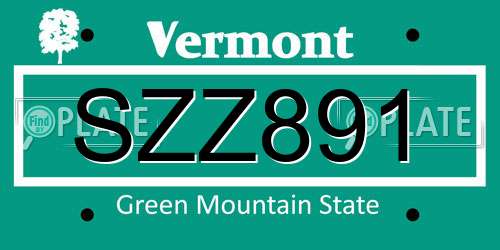 SZZ891 Vermont License Plate