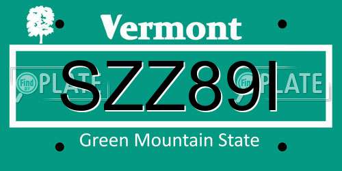 SZZ89I Vermont License Plate