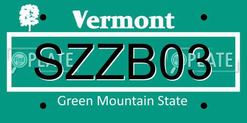 SZZB03 Vermont License Plate