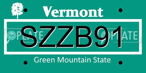 SZZB91 Vermont License Plate
