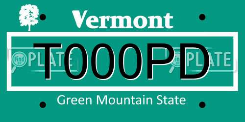 T000PD Vermont License Plate