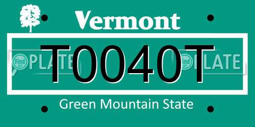 T0040T Vermont License Plate