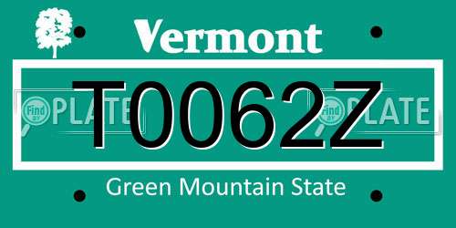 T0062Z Vermont License Plate