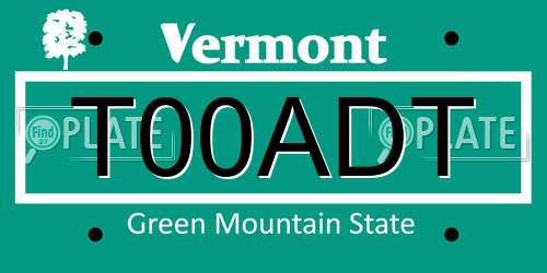 T00ADT Vermont License Plate