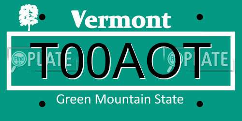 T00AOT Vermont License Plate