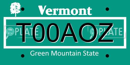 T00AOZ Vermont License Plate