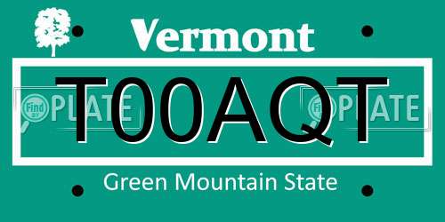 T00AQT Vermont License Plate