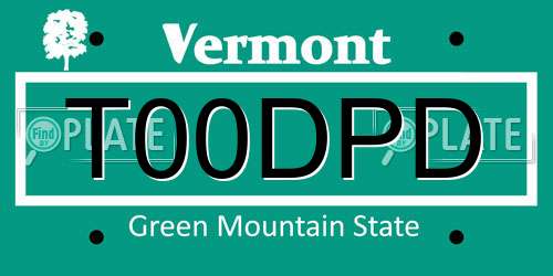 T00DPD Vermont License Plate