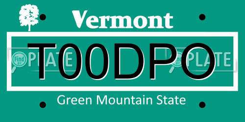 T00DPO Vermont License Plate