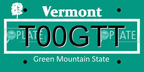 T00GTT Vermont License Plate
