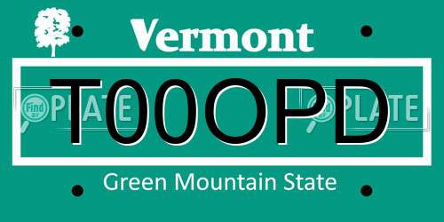 T00OPD Vermont License Plate