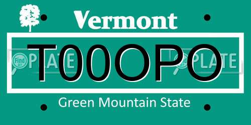 T00OPO Vermont License Plate