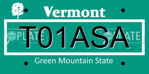 T01ASA Vermont License Plate